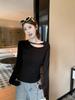 Korean red careful machine hollow front shoulder long-sleeved t-shirt women's autumn and winter design short bottoming shirt with top
