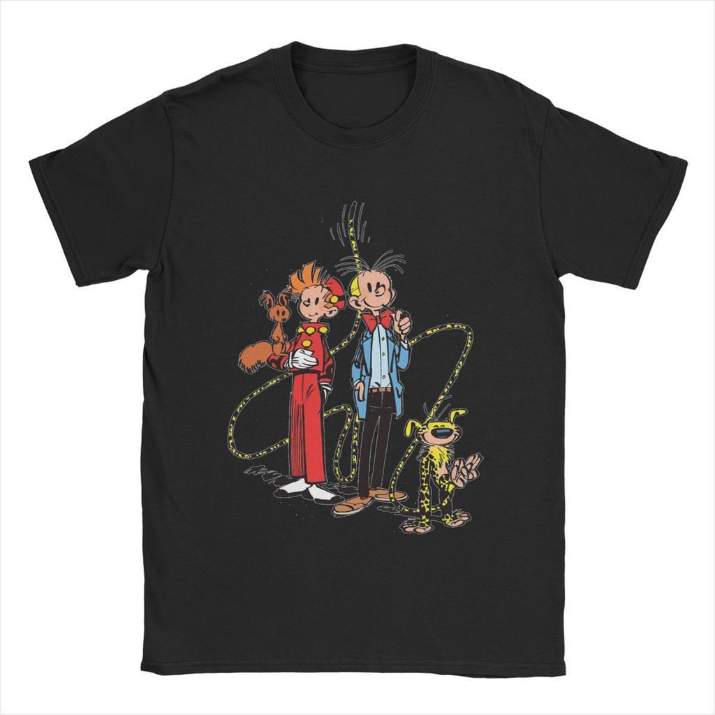 Marsupilami & Spirou Herren T-Shirts Lässige T-Shirts Kurzarm Rundhals T-Shirts 100% Baumwolle Originalkleidung
