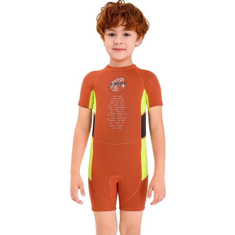

2.5MM Diving Suit Children s Swimsuit Men s Middle School Senior One-piece Short-sleeved Warm Surfing Sun-protected Jellyfish M оранжевый