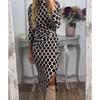 Women's Autumn and Winter Fashion Printed Split Round Neck Long Sleeve Dresses