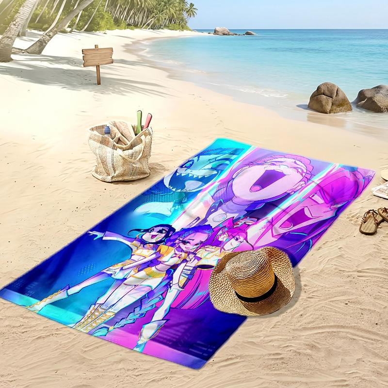 Kpop Demon Hunters Printed Beach Towel, Large Absorbent Quick Dry Towel for Summer Outdoor Swimming