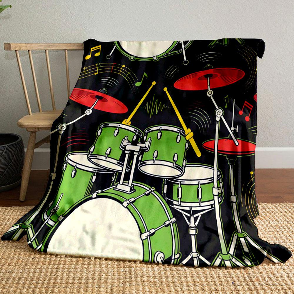 Black Background Music Elements Print Blanket Warm Soft Fluffy Kids and Adults Sofa Bed Throw Blanket Outdoor Travel Camping