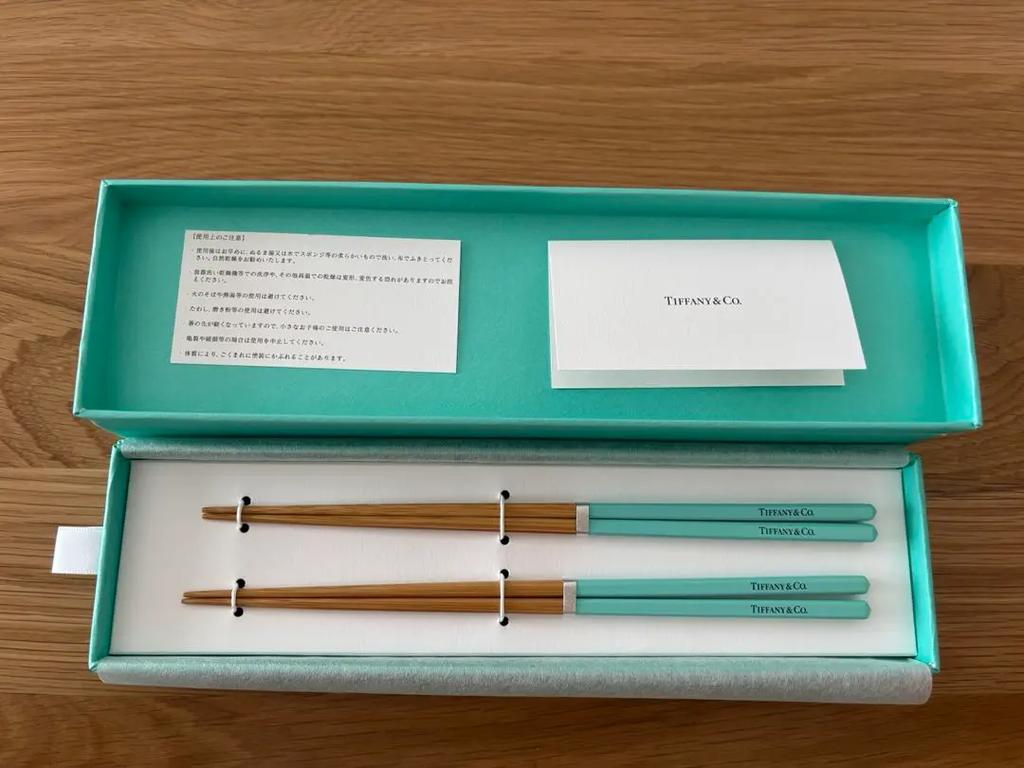 Tiffany Co. Novelty Chopsticks Set 2 Blue Unused W/ Box Japan