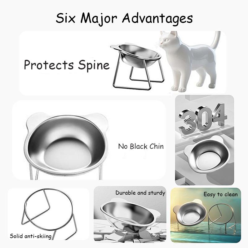 Stainless Steel Elevated Cat Bowl - Raised Cat Food Bowls with Anti-Slip Base, Whisker Friendly Design Suitable