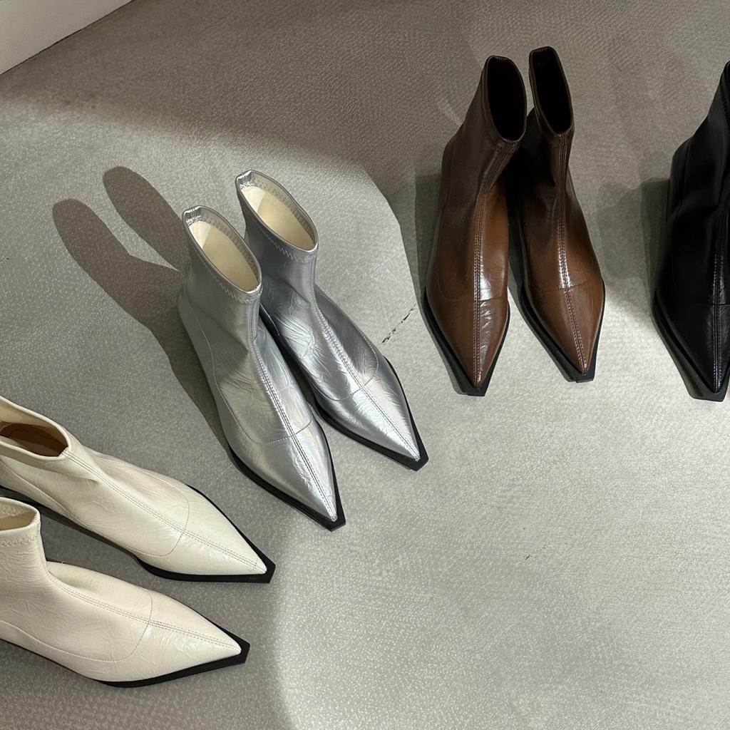 Women Fashion Chelsea Ankle Boots Basic Shiny Ankle Boots Pointed Toe Shoes Women Band Non-Slip Comfortable Boots 366