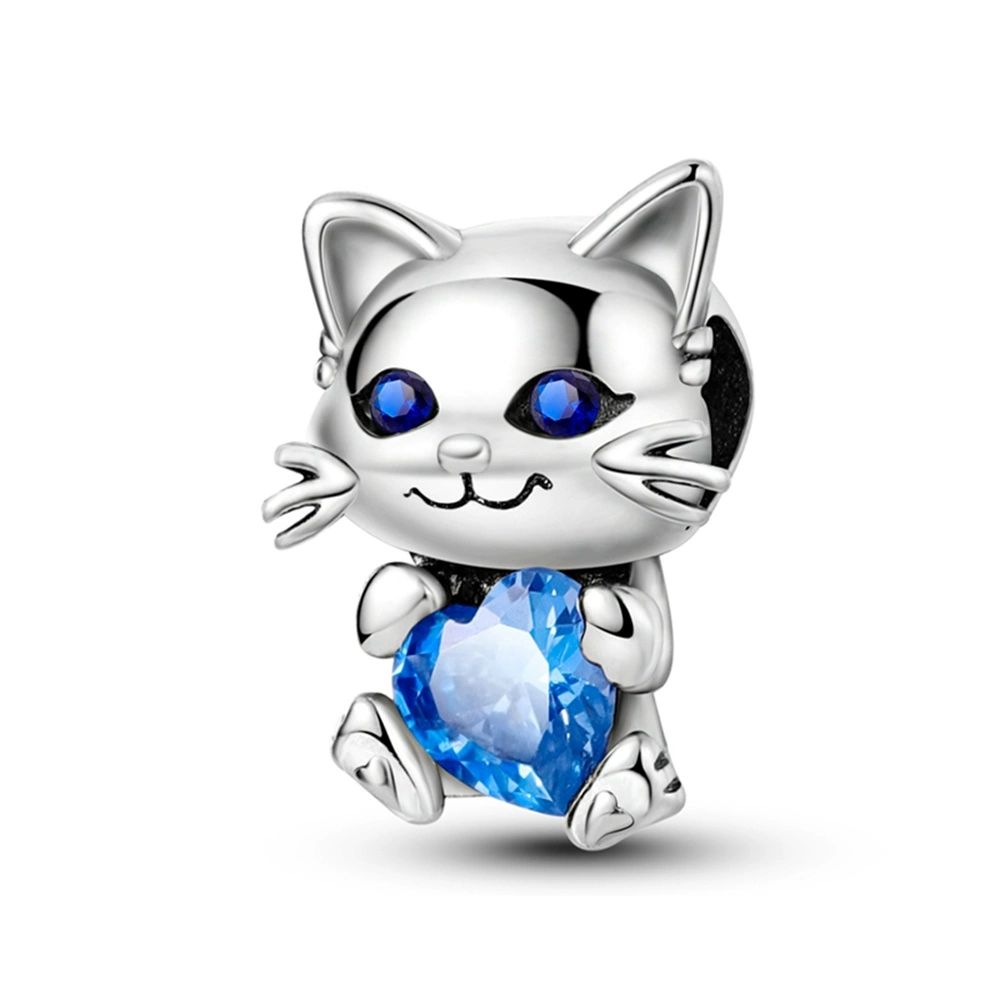 New 925 Silver Cute Cat Dog Charm Heart Pendant Beads Fit Bracelet DIY Women Jewelry Fine Gift