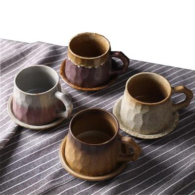 Handmade Retro Ceramic Coffee Cup and Saucer Set 310ML Mug Afternoon Tea Mug Rough Ceramic Coffee Cup Milk Tea Cup Tea Cups