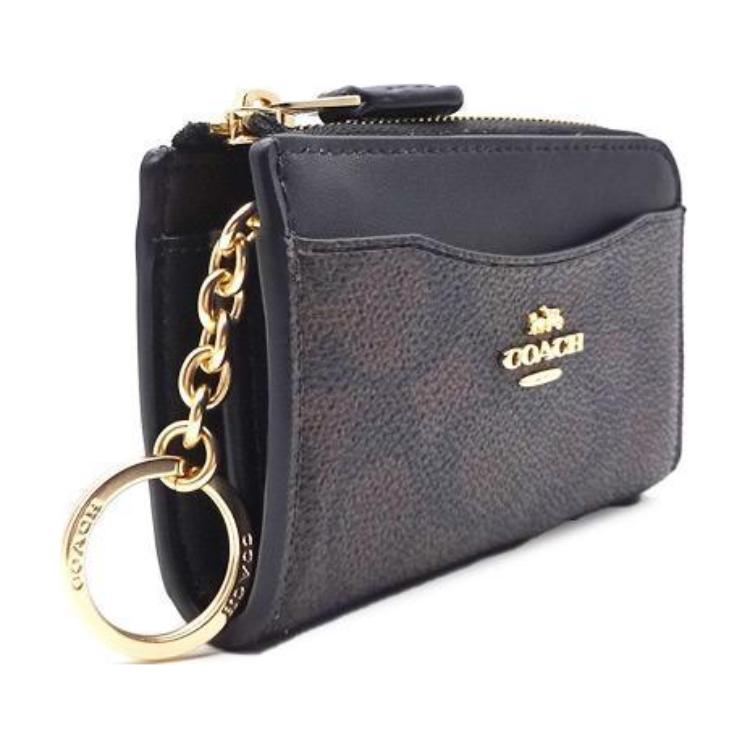 New COACH Recycled Leather Card Holder Mini Women's Walnut Wood & Black CW427-IMXAQ