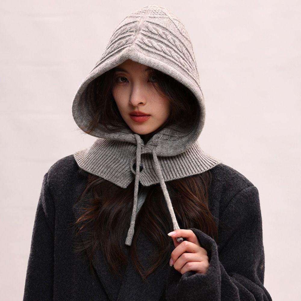Hood Knitted Neckerchief Thickened Pullover Cap Soft Winter Balaclavas Cap  Women
