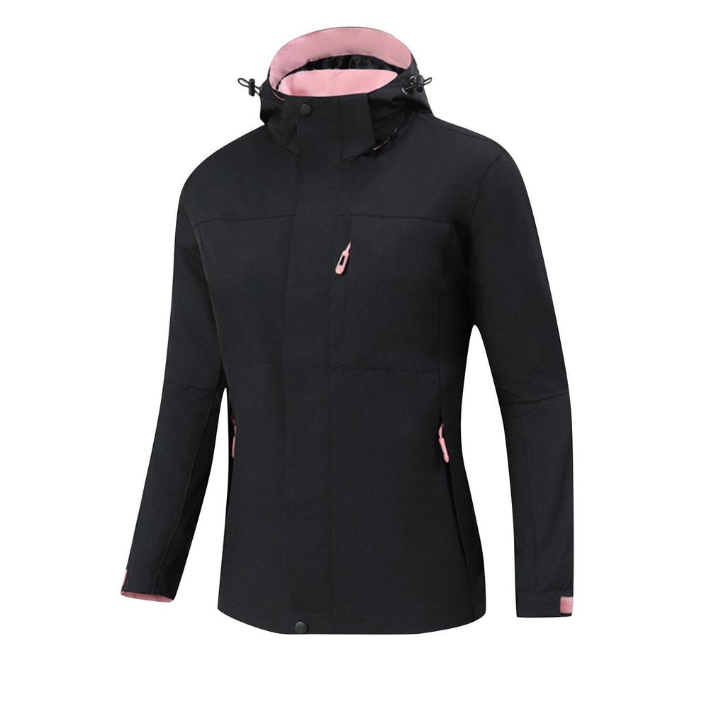 Women Solid Stripe Rain Jacket Outdoor Plus Waterproof Hooded Raincoat Windproof