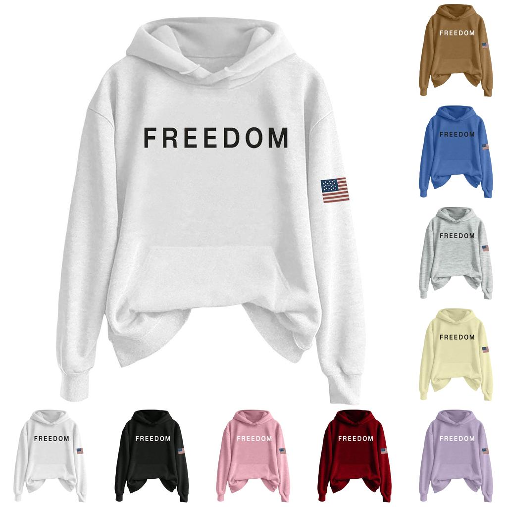 Ladies Fashion Casual Long Sleeve Printed Round Neck Hoodie Pullover Top