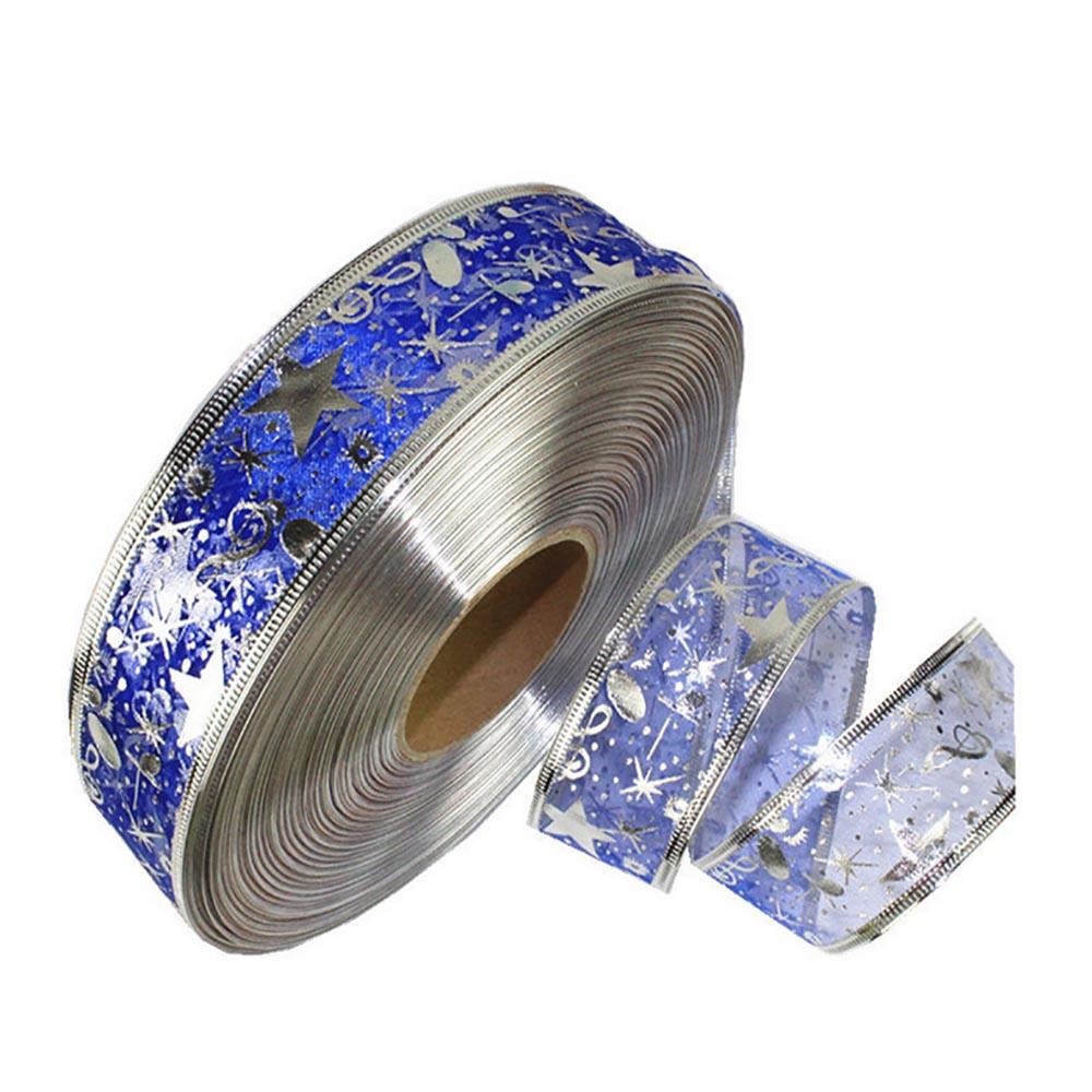 

Рождественская бронзовая лента 2 м с принтом, марля со звездами для украшения рождественской елки, подарочная упаковка с бантом, принадлежности для украшения синий