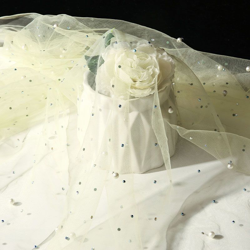 Beads Colored Diamonds Nails Pearl Imitation Pearl Encryption Fabric Wedding Dress Headgear Gauze Skirt Background Cloth Mesh