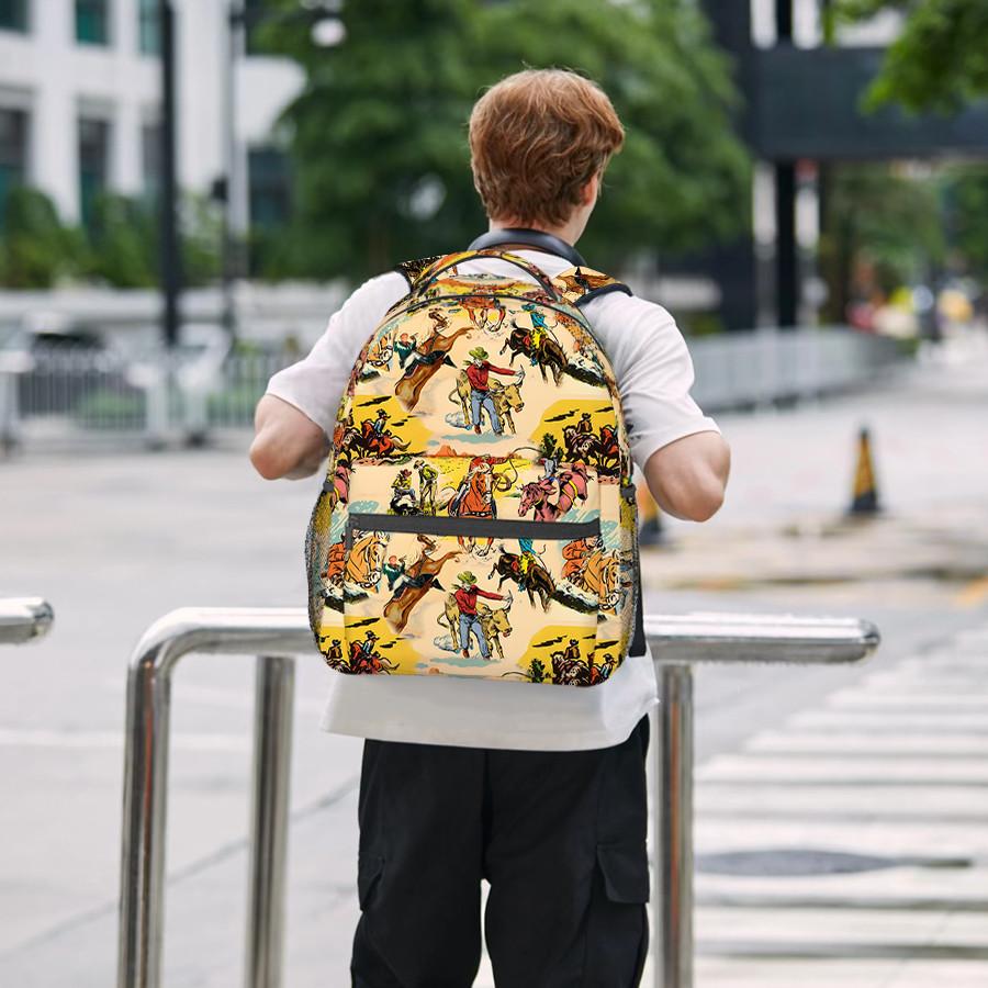 Rinder und Cowboys Rucksäcke für Jungen/Mädchen Kinder Beste Geschenke 2D Flache Cartoon Laptop-Taschen Schultasche für Teenager Outdoor Freizeit