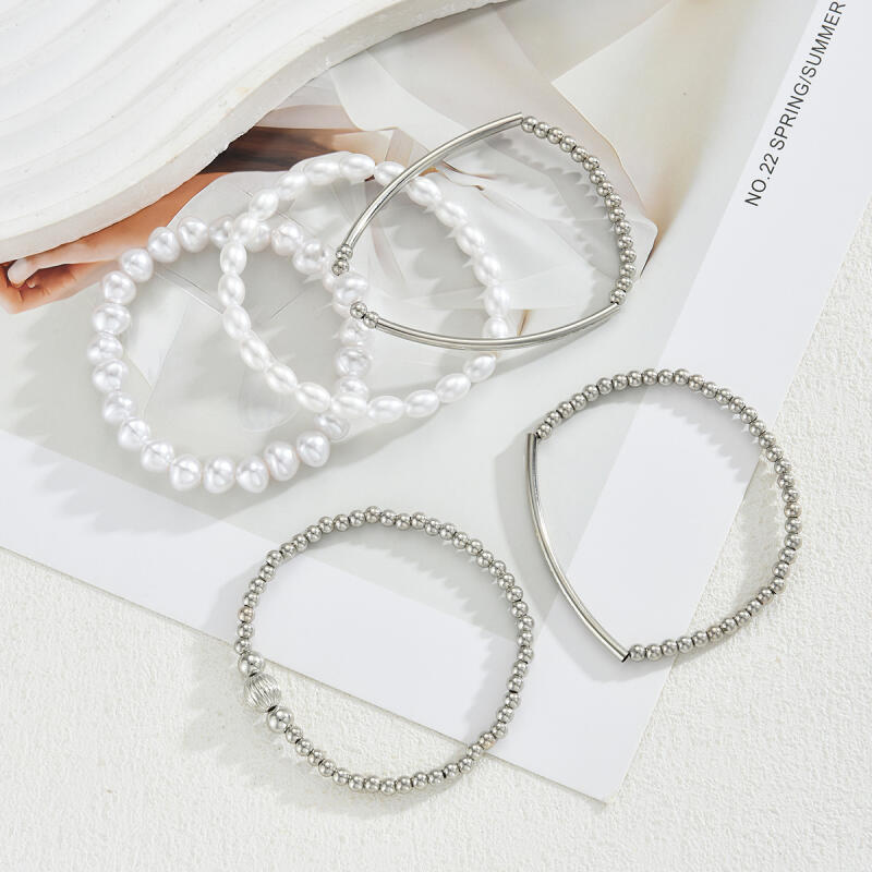 5Pcs/Set Exquisit Imitation Pearls Round CCB Bracelets for Women Ladies Bohemian Vacation Style Bracelets Sets Jewelry Gifts