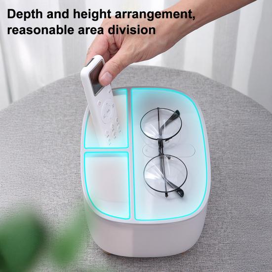 Tissue Box with Multiple Partitions for Remote Controls Watches Glasses Storage Slot Large Opening Design Desktop Organizer