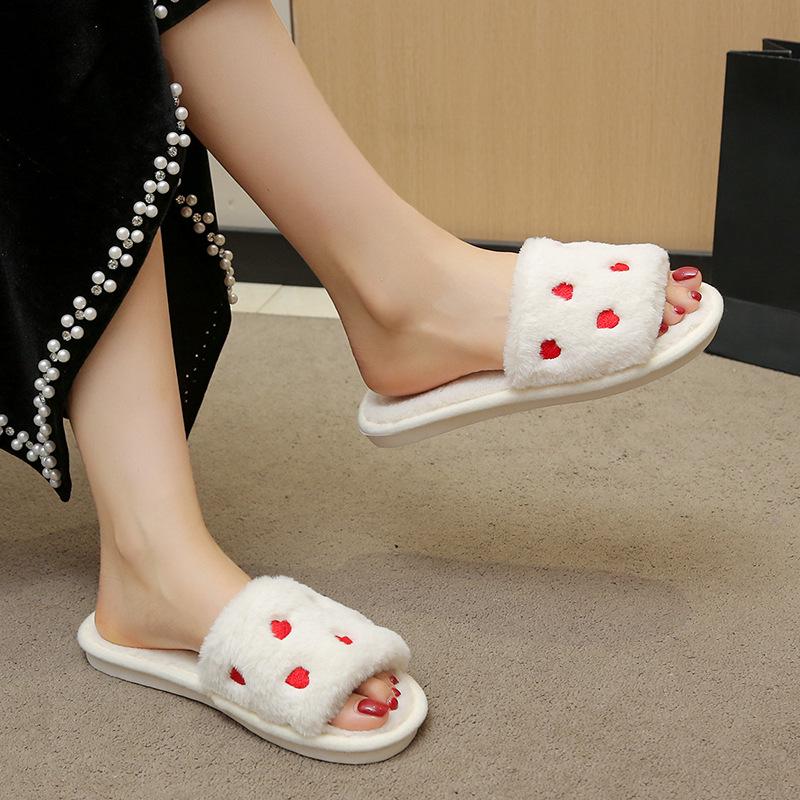 Women's Four Seasons Open-Toe Fluffy Slippers: Warm, Cute, Comfortable Home Shoes.