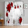 2 Pieces - White Base Red Rose Polyester Curtains, Bathroom, Bedroom, Living Room, and Family Room Decorative Curtains