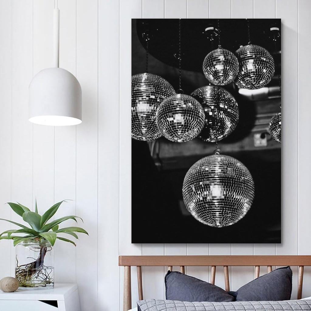 Disco Ball 70s Poster Vintage Bar Decorative Lights Black And White Art Posters Poster Decorative Painting Canvas Wall Posters And Art Picture Print