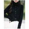 Women S Lapel Long Sleeve Cardigan Sweater Korean Style Solid Color
