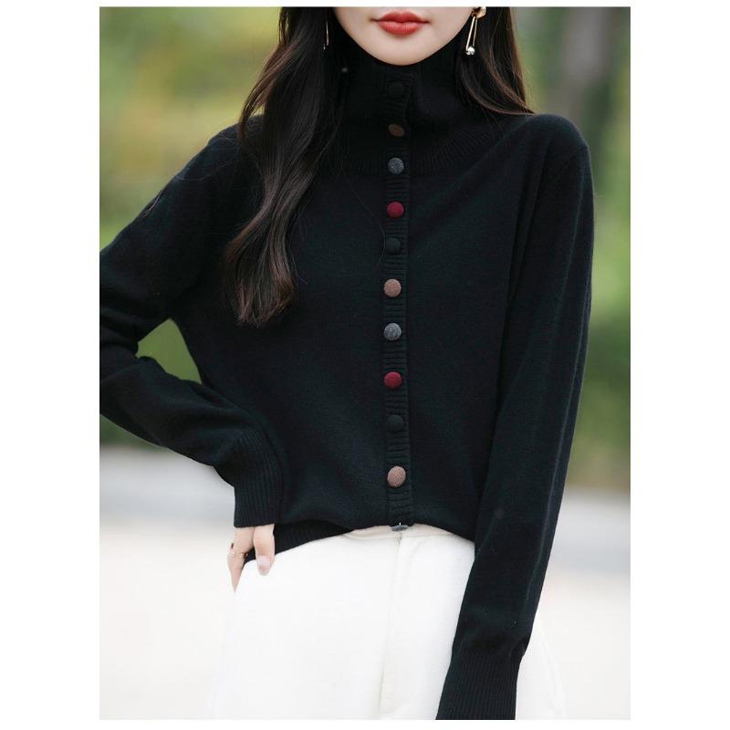 Women S Lapel Long Sleeve Cardigan Sweater Korean Style Solid Color