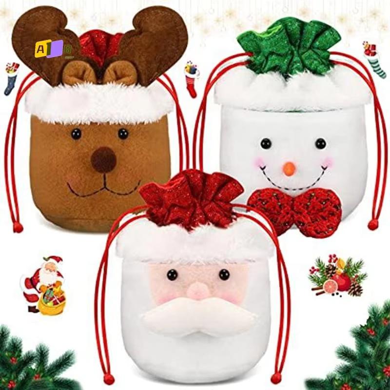 Portable Christmas Kids Candy Bags Pouch Santa Snowmen Xmas Bag Children Bag Drawstring Apple Bags Decorations Suitable for Gift