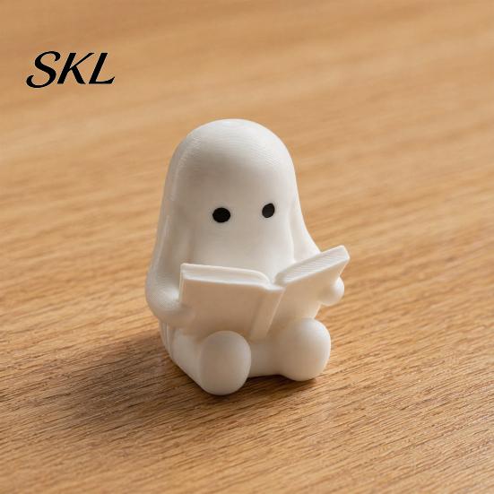 Rounded Ghost Ornament 3D Printed Halloween Figurine, Cute Spooky Resin Statue, Funny Desktop Tray Decorative Figures Decor, Tabletop Centerpiece for