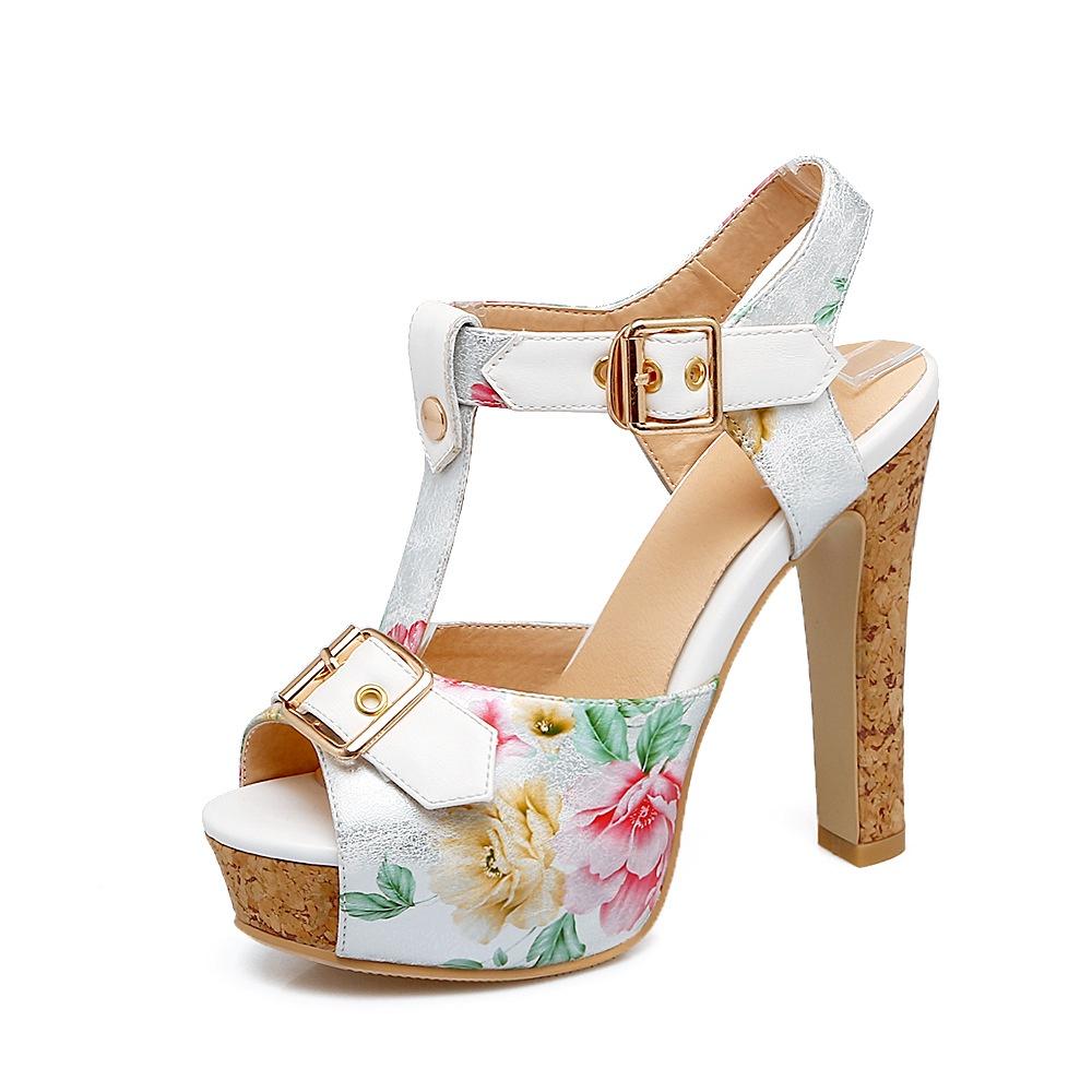 

Floral Summer Design Printing Stiletto High Heels Party Sandals T Tied Women EU36=Foot Length23cm белый