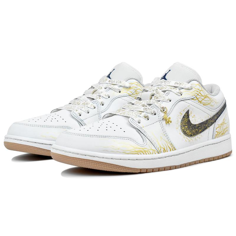 Jordan Air Jordan 1 Abrasion Resistant Low top Vintage Basketball Shoes Men's White Gold 553558-146(Team96-)