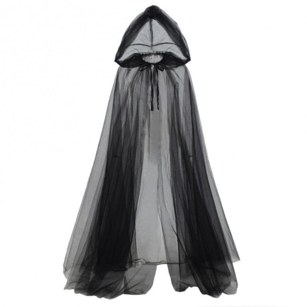 

150cm/59in Red Riding Hood Polyester Cosplay Costume Cape Witch Wizard Hooded Cloak Christmas Black