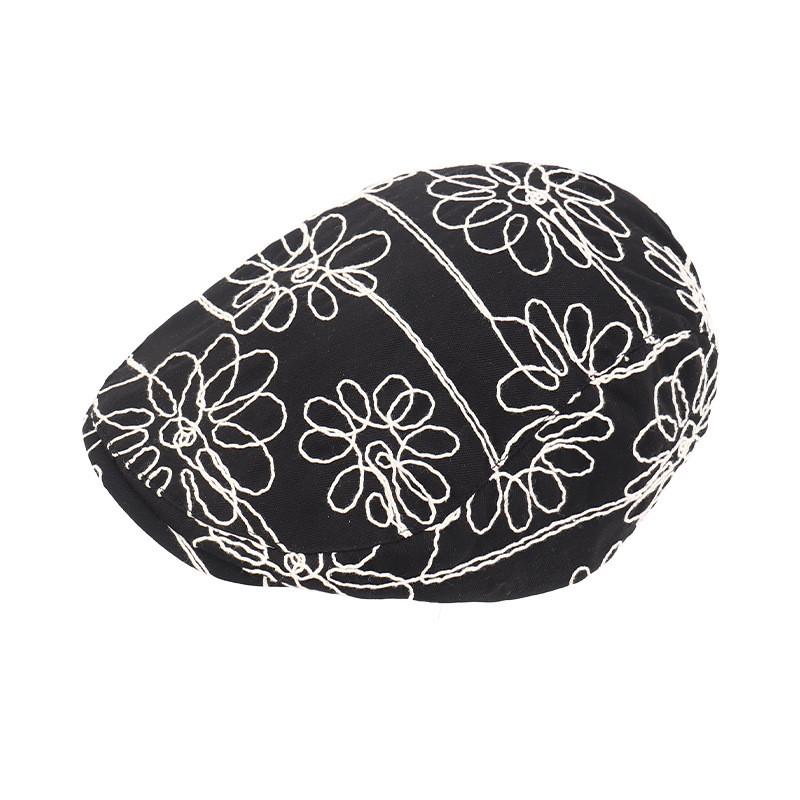 Vintage Korean Stylish Floral Embroidered Beret Hat For Summer Unisex Design