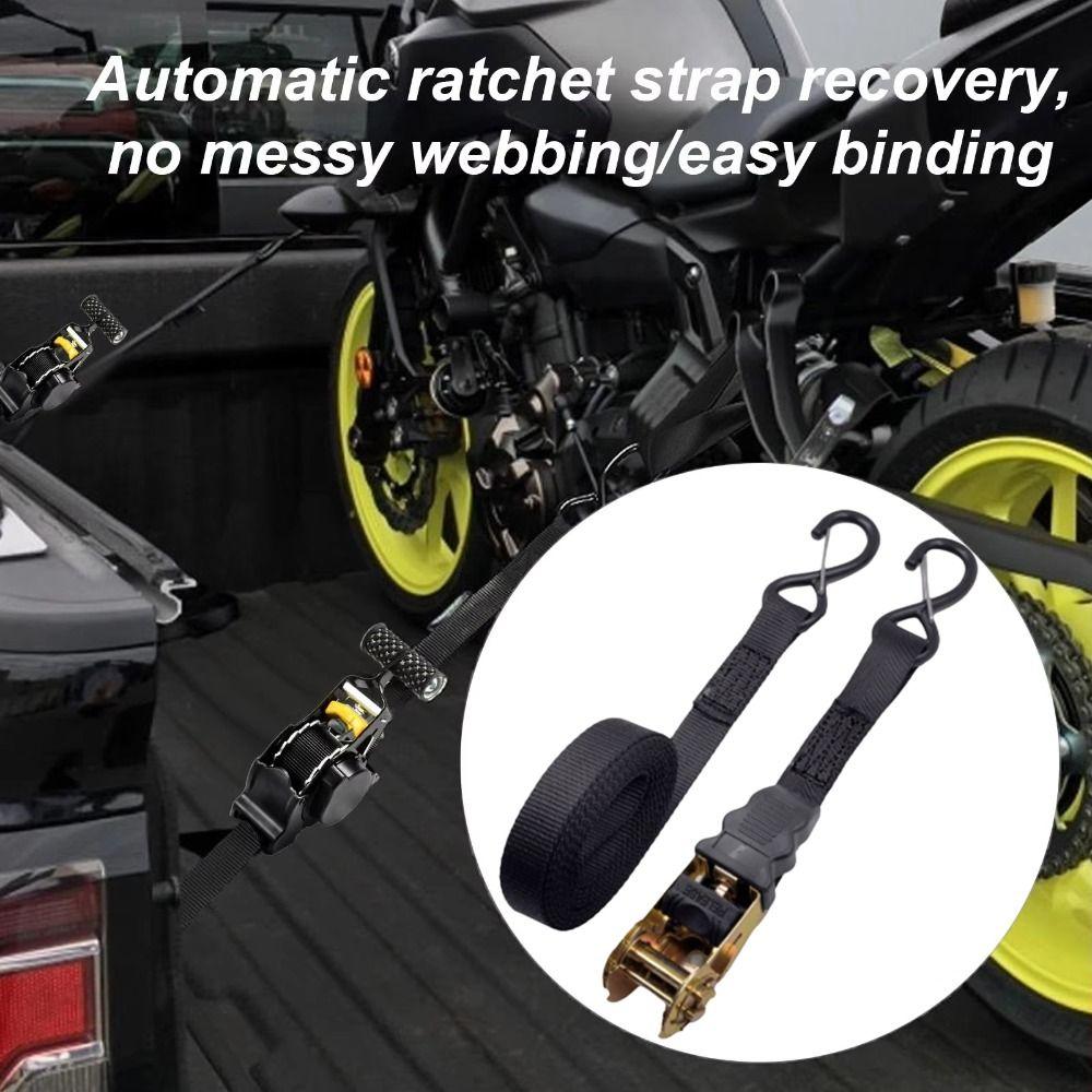 Durable Ratchet Tie Down Straps Black Polyester Lashing Straps Ratchet Tightener Straps  Motorcycle