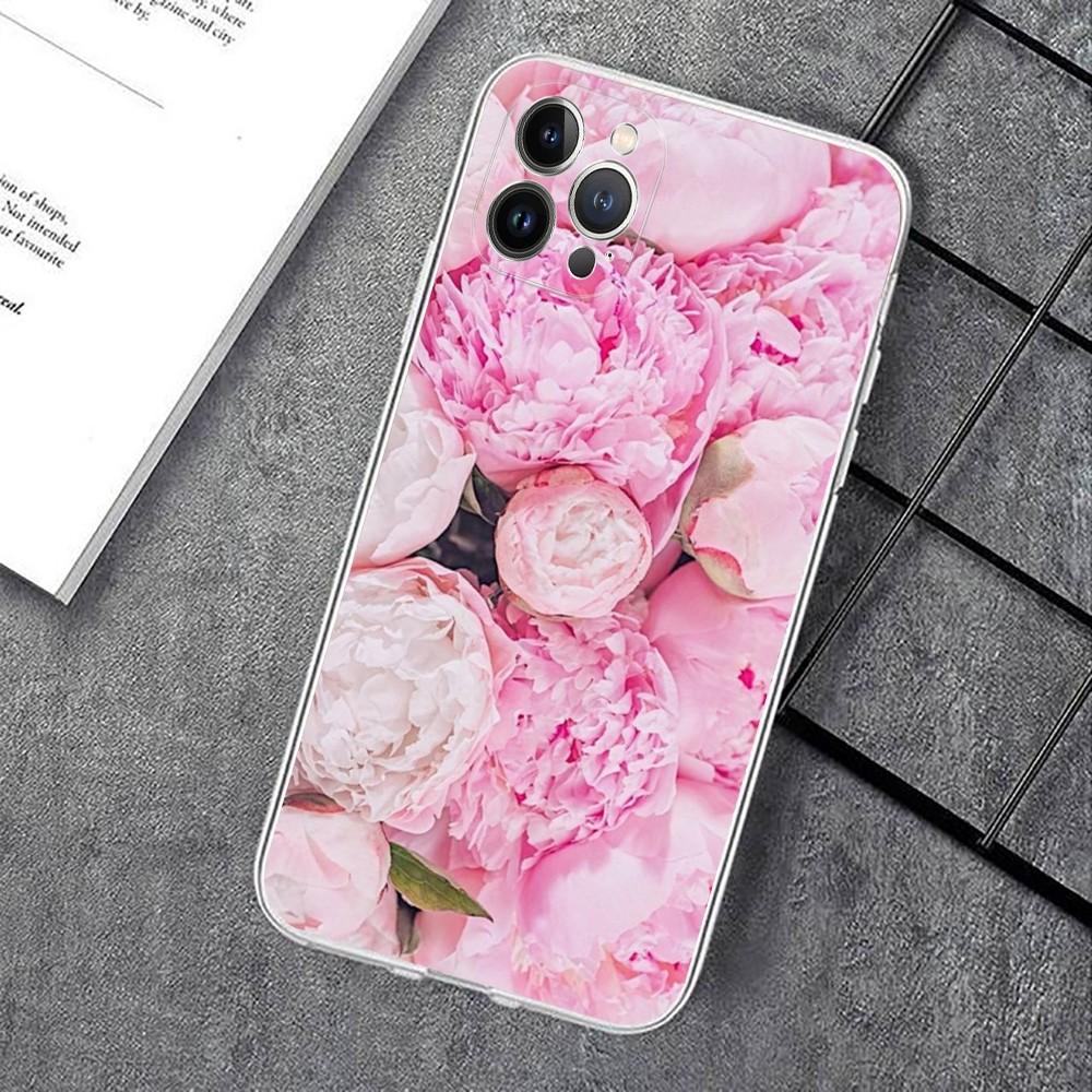 Elegant Pink Purple Peony Phone Case For IPhone 15 14 11 12 13 Mini Pro XS Max Cover 6 7 8 Plus X XR SE 2020 Funda Shell