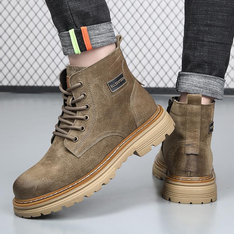 Autumn Winter Cow Suede Leather Boots for Men New Designer High Top Keep Warm Platform Shoes Male Fashion Casual Work Boots Man
