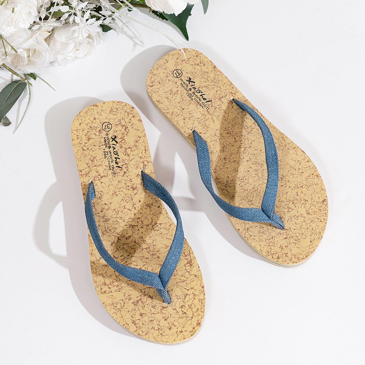 

Летние новые модные женские шлепанцы на плоской подошве, повседневные сандалии, щипок из денима с пляжными шлепанцами 41 синий