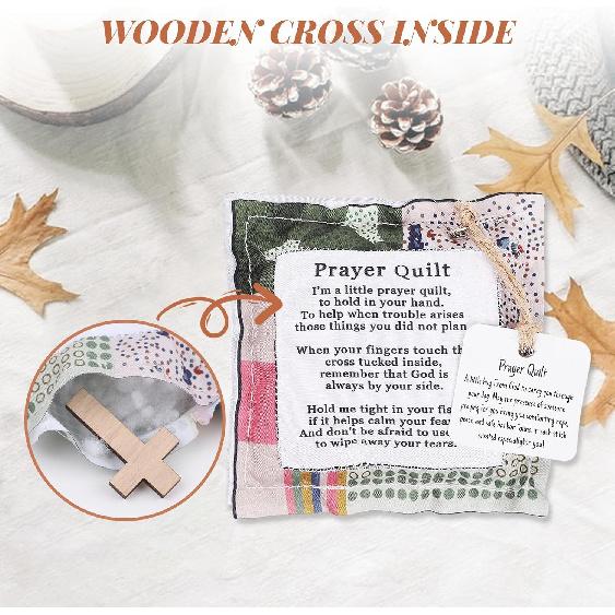 8 Pcs Square Pocket Prayer Quilt with Cross ide, Mini Prayer Quilt for Women Pastor Appreciation Father's Day