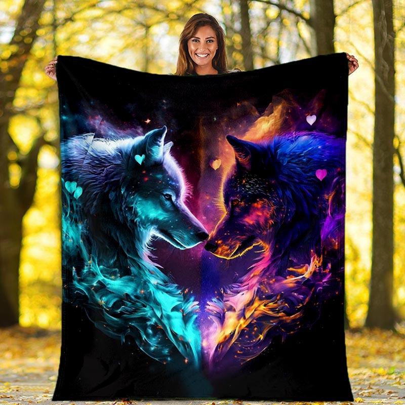 1pc Wolf Printing Lightweight Flannel Blanket, Comfortable and Warm Blanket, for Camping Sofa Bed and Couch Office, Gift Blankets in