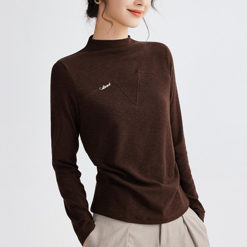 

Красная анкольская женская летняя новая базовая рубашка с полуворотником-стойкой и длинными рукавами, дизайнерский сенс, демонстрирующий тонкий верхний темперамент. XXXL кофейный