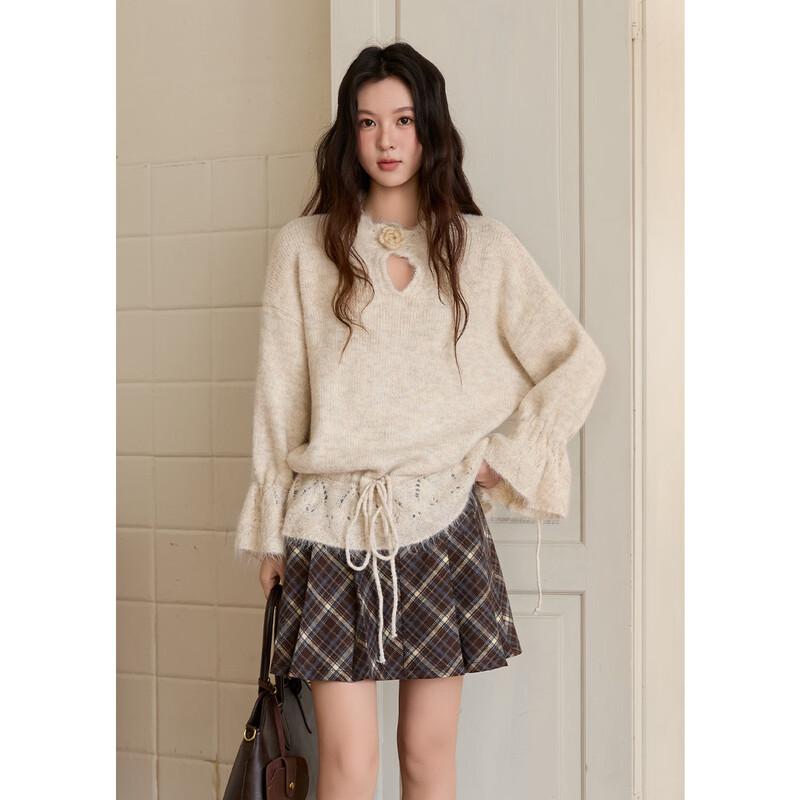 Вязаный свитер в ретро-стиле с цветочным узором ажурной вязкой и завязками One Size 4070₽