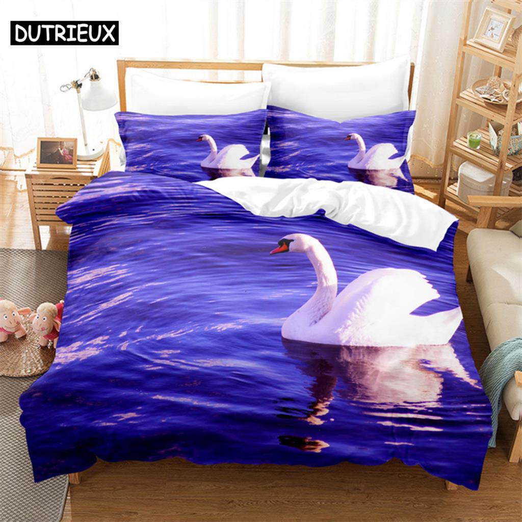 Swan Rose Queen Bedding Set Duvet Cover Set Bedding Digital Printing Bed Linen King Size Duvet Cover Set Bedding Set