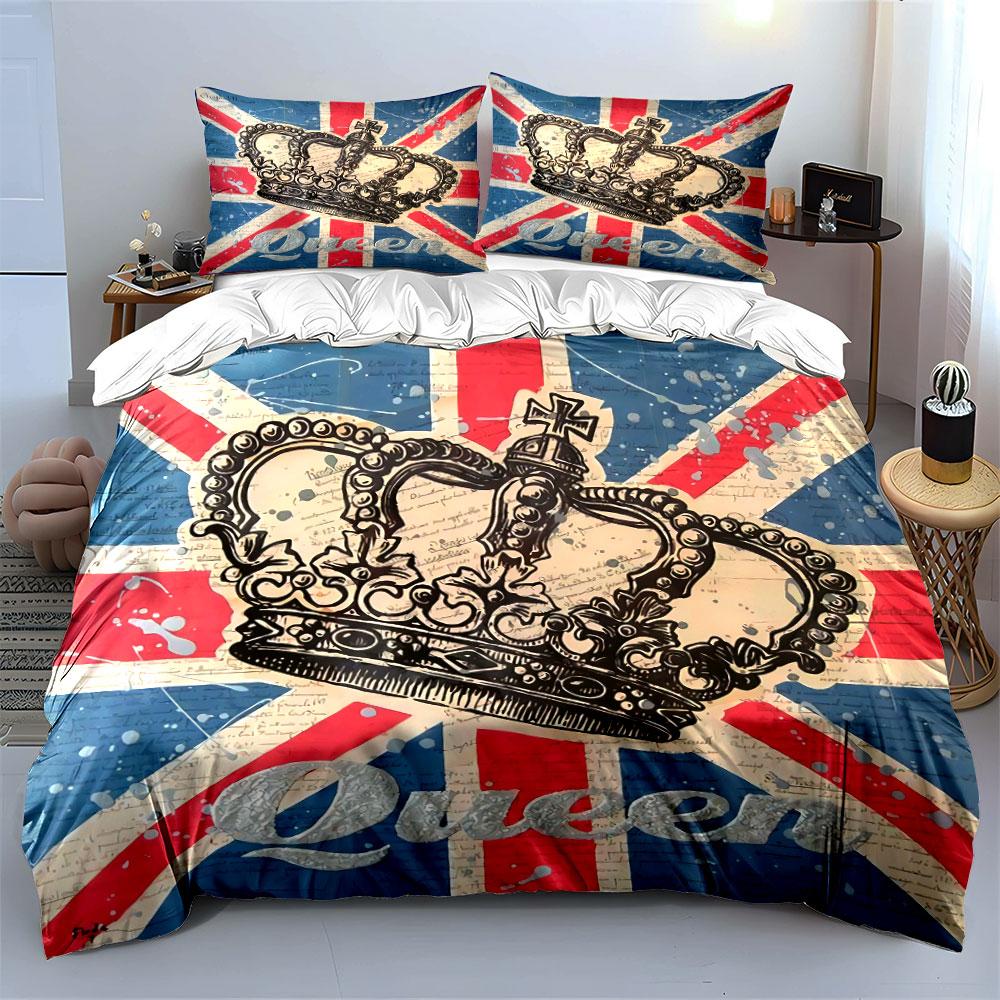 "Union Jack Crown Bedding Set" Bedding Duvet Cover Set Duvet Cover Pillowcases (1 * Duvet Cover 2 * Pillowcases, Without Duvet Insert)
