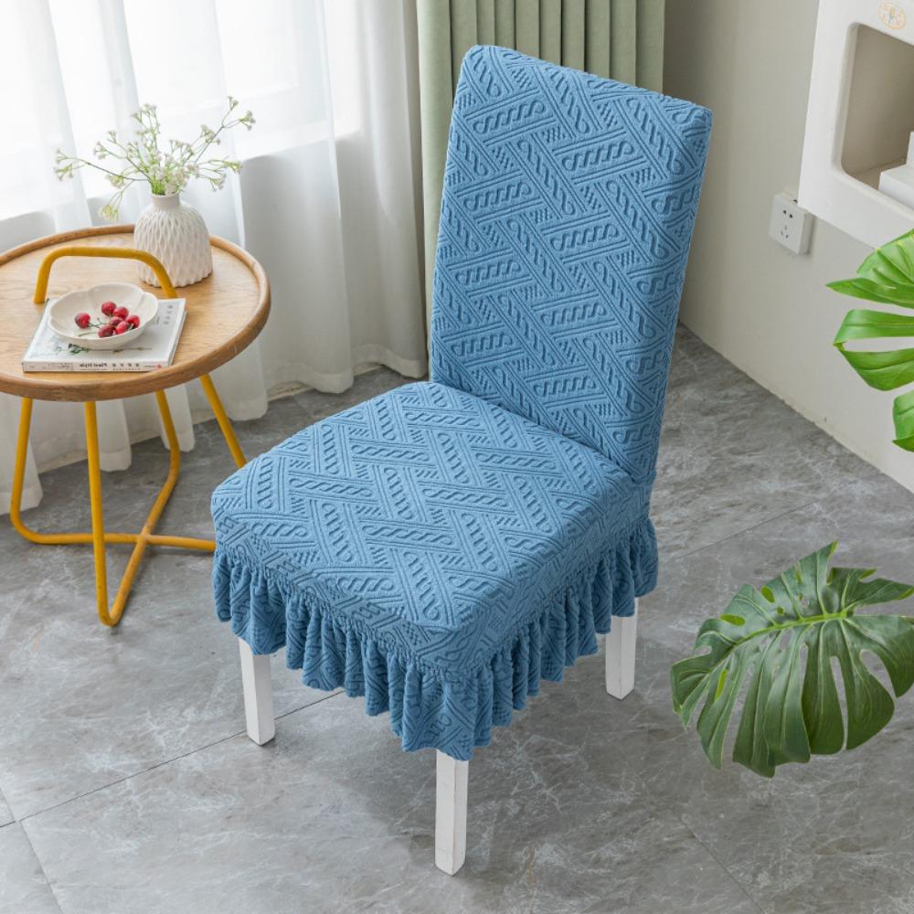 Stretchable Chair Covers Skirt Style Universal Dining Seat Cushion Set with Backrest for Home