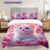 White Cat Pattern Bedding Quilt Set Quilt Cover Pillowcase Home Decoration Birthday Gift (1 * Duvet Cover + 2 * Pillowcase, Without Core)