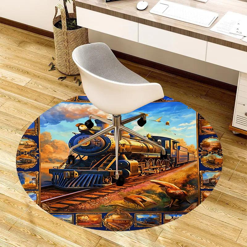 1PC Train Non-Slip Floor Round Carpet, Office, Family, Bedroom, Large Area Rug Indoor Rugs,  Durable PolyesterH0400
