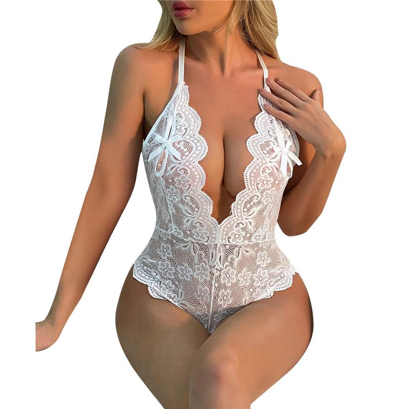 Sexy Teddy Bodysuit Lingerie Women's Erotic Open Crotchless Underwear Pajamas Lace Transparent Babydoll Porno Clothing Female