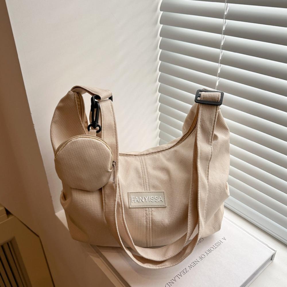Cream Color Canvas Bag with Coin Purse Korean Style Simple Dumpling Bag  Women