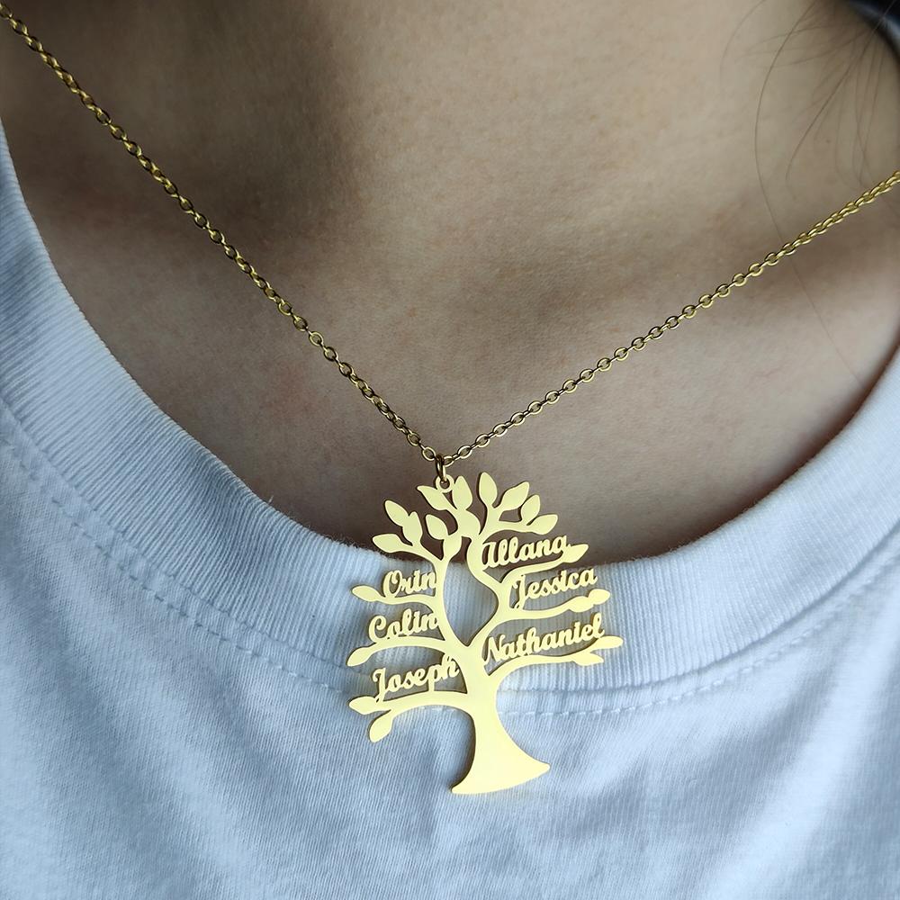 Custom Tree Of Life Necklace Personalized Mother Kids Family Member Names Gold Stainless Steel Pendant choker Jewelry Gifts