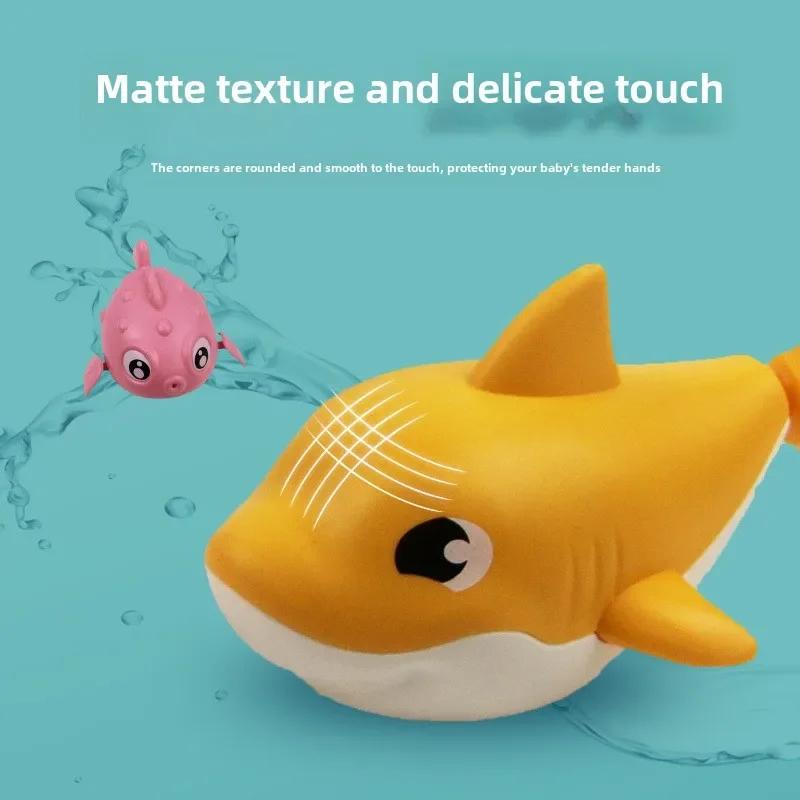 Baby Summer Cartoon Shark Water Play Toy With Wind Up Chain Outdoor Beach Swimming Clockwork Toys Baby Bathroom Toy For Children