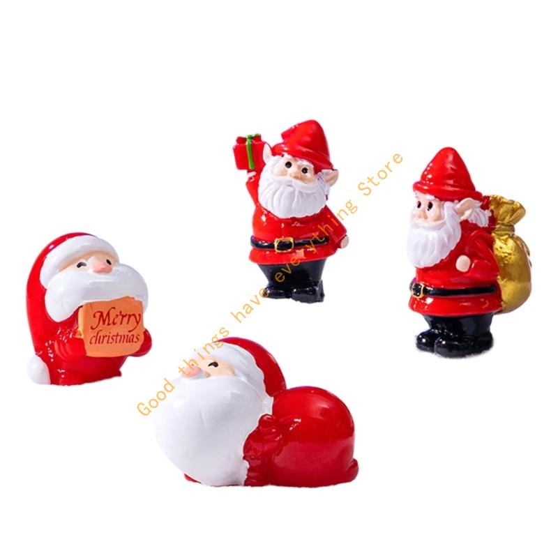 4Pcs Miniature Santa Statue Holiday Decoration Resin Craft Figurine Ornaments For Desk Shelf Festives Landscape Display 55KF