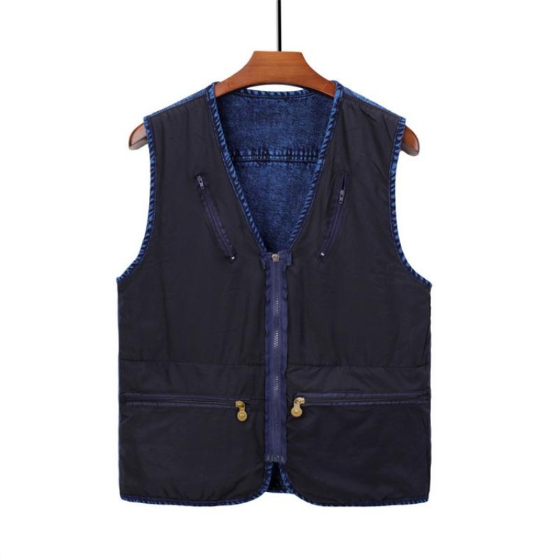 Spring and Autumn New Men's Denim Vest Multi-Pocket Work Clothes Versatile Casual Tops
